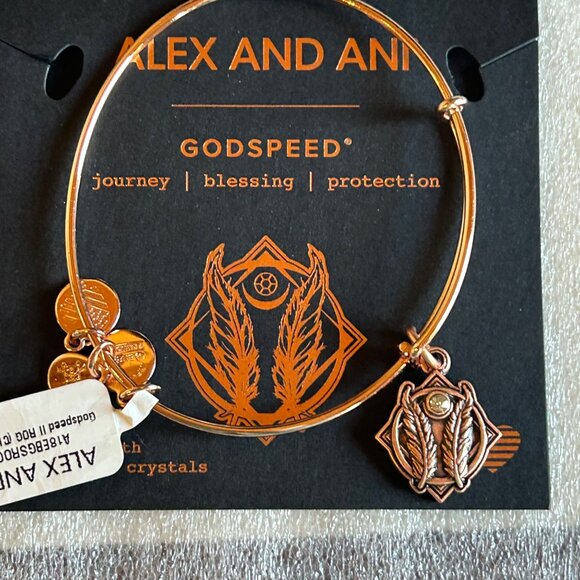 Alex And Ani Godspeed Charm Bracelet Rose Gold Tone w Swarovski Crystal NWT - Picture 7 of 9